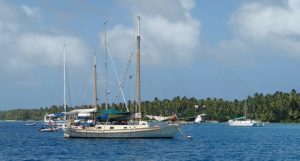 Yachts on the moorings at Enemanet Island. Photo: Karen Earnshaw