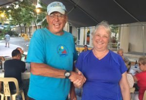Current Co-Commodore Chuck Gauthier with outgoing Commodore Rebecca Lathrop at the last Annual General Meeting. Photo: Karen Earnshaw