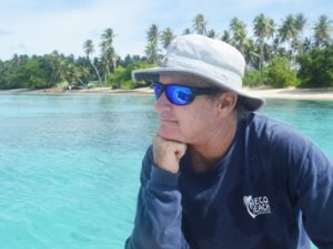 Vice Commodore Cary Evarts wears one of the MBYC's long-sleeved T-shirts at Enemanet Island. Photo: Karen Earnshaw