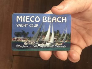A Mieco Beach Yacht Club card.